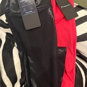 Fabletics Shiny Black and Hot Pink Yoga Pants Leggings